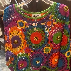 Vintage MY Beaded Crochet Top | Boho Festival Knit, Rainbow Mandala, Y2K (S-L)
